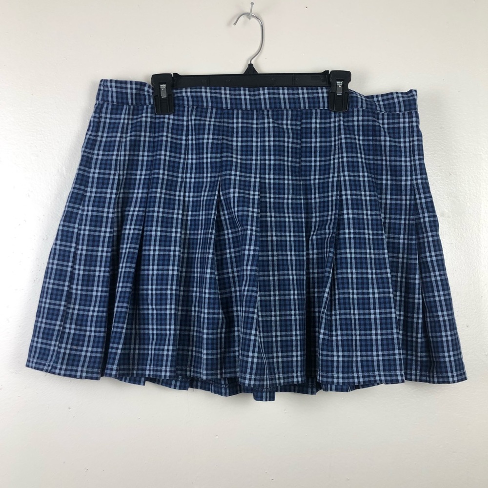 Aerie Mini Blue Gingham Pleated Skirt - Picture 1 of 5